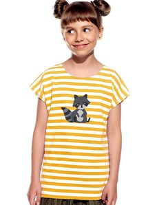 Piskacie Dievčenské tričko s medvedíkom, farba pásik medový, veľkosť 86