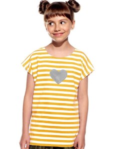 Piskacie Dievčenské tričko so srdiečkom, farba pásik medový, veľkosť 86