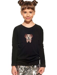 Piskacie Dievčenské tričko so psíkom, farba čierna, veľkosť 86