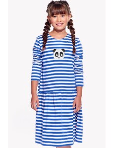 Piskacie Dievčenské šaty s pandou, farba pásik modrý, veľkosť 158