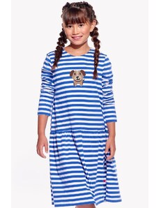 Piskacie Dievčenské šaty so psíkom, farba pásik modrý, veľkosť 110