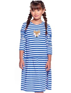 Piskacie Dievčenské šaty s líškou, farba pásik modrý, veľkosť 104