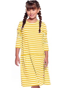Dievčenské šaty nepískacie, farba pásik medový, veľkosť 122