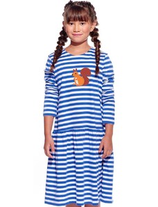 Piskacie Dievčenské šaty s veveričkou, farba pásik modrý, veľkosť 122
