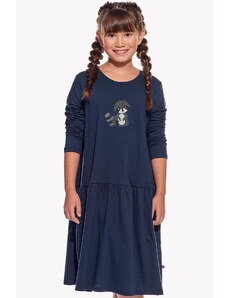 Piskacie Dievčenské šaty s medvedíkom, farba tmavomodrá, veľkosť 128