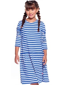 Dievčenské šaty nepískacie, farba pásik modrý, veľkosť 122