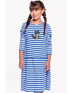 Piskacie Dievčenské šaty s medvedíkom, farba pásik modrý, veľkosť 104