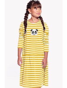 Piskacie Dievčenské šaty s pandou, farba pásik medový, veľkosť 110