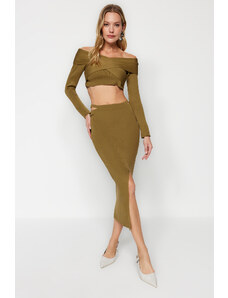 Trendyol Limited Edition Green Crop With Wrap Skirt, Sweater Top-Top Set