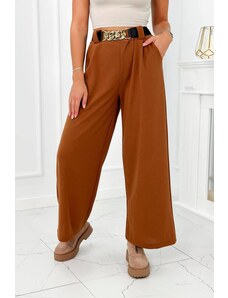 MladaModa Široké viskózové nohavice s ozdobným opaskom model 59100-28 farba camel