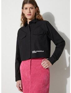Bavlnená košeľa Karl Lagerfeld Jeans dámska, čierna farba, regular, s klasickým golierom