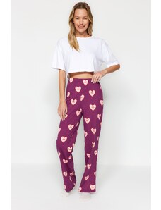 Trendyol Purple 100% bavlnené srdce vzor pletené pyžamo spodok