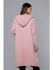 Dlouhý vlněný přehoz přes oblečení typu alpaka v růžové barvě s kapucí model 18059159 - MADE IN ITALY
