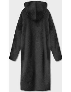 MADE IN ITALY Dlhý čierny vlnený prehoz cez oblečenie typu alpaka s kapucňou (M105-1)