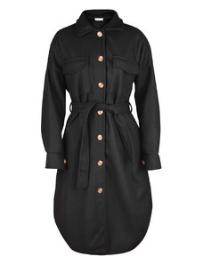 numoco basic Teplý čierny dámsky kabát s vreckami, gombíkmi a zaväzovaním v páse 493-2