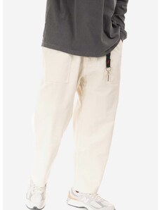 Bavlnené nohavice Gramicci Loose Tapered Pant G103.OGT-cream, béžová farba, široké, stredne vysoký pás