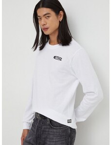 Bavlnené tričko s dlhým rukávom G-Star Raw biela farba, s nášivkou