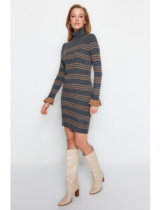Trendyol antracitové mini rolákové svetrové šaty