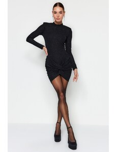 Trendyol Čierne vypasované trblietky Strieborné pletené elegantné večerné šaty