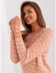 WOOL FASHION ITALIA Luxusný vzorovaný púdrový ružový sveter s gombíkmi na rukávoch