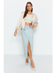 Trendyol Collection Limitovaná edícia svetlomodrá asymetrická maxi džínsová sukňa