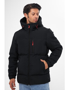 D1fference Pánsky čierny zimný zimný kabát s kapucňou a vetruodolnou podšívkou