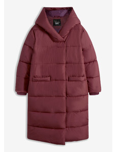 bonprix Vatovaný kabát, oversize, s kapucňou, z recyklovaného polyesteru, farba červená, rozm. 42