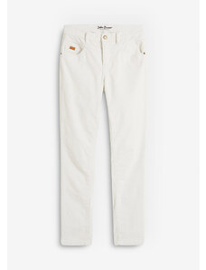 bonprix Slim Fit strečové kordové nohavice s kontrastnými švíkmi, farba biela