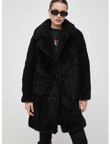 Kabát Guess dámsky, čierna farba, prechodný, oversize