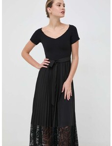 Šaty Guess TIANA čierna farba, midi, áčkový strih, W3BK68 WE6D2