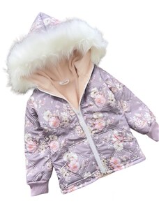 ZuMa Style Dievčenská zimná bunda - ĽALIOVÉ KVETY - 134, Fialová