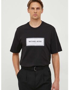 Bavlnené tričko Michael Kors pánsky, čierna farba, s nášivkou