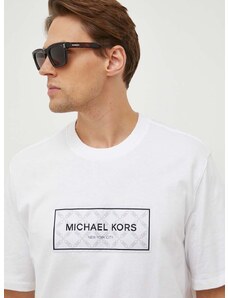 Bavlnené tričko Michael Kors pánsky, biela farba, s nášivkou