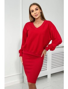MladaModa Súprava blúzka + vrúbkované šaty model 9450 červená