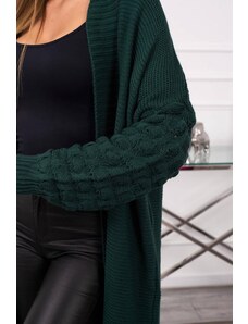 MladaModa Dlhý kardigánový sveter s netopierími rukávmi model 2020-9 tmavozelený