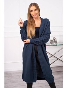 MladaModa Dlhý kardigánový sveter s netopierími rukávmi model 2020-9 farba džínsová