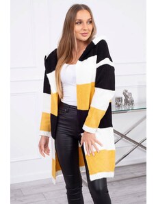 MladaModa Trojfarebný kardigánový sveter model 2019-25 čierny+ecru+horčicový