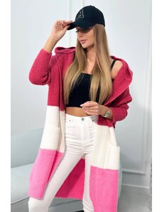 MladaModa Trojfarebný kardigánový sveter s kapucňou fuksiový+farba ecru+jasný ružový