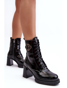 Čierne dámske vysoké kožené topánky Lemar na podpätku