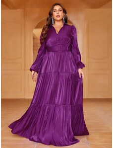 venusamoda Lesklé šifónové šaty s opaskom fialové
