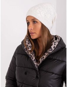Fashionhunters Women's winter hat Ecru with rhinestones