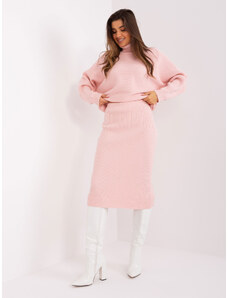 WOOL FASHION ITALIA Svetlo-ružová elegantná rebrovaná midi sukňa