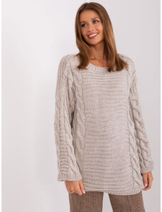 Fashionhunters Beige sweater with cables and wool