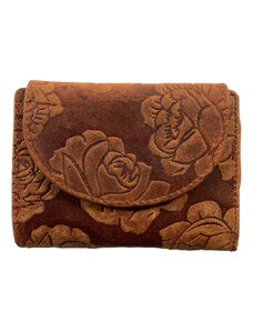 Lozano Dámska kožená peňaženka s ružou - oranžová 4426
