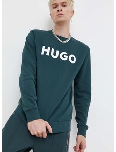 Bavlnená mikina HUGO pánska,zelená farba,s potlačou,50477328