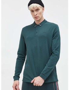 Bavlnené tričko s dlhým rukávom HUGO zelená farba, jednofarebný