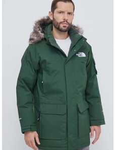 Páperová bunda The North Face pánska, zelená farba, zimná
