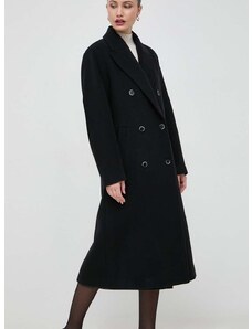 Vlnený kabát Beatrice B čierna farba, prechodný, dvojradový