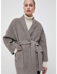 Vlnený kabát Beatrice B šedá farba, prechodný, oversize