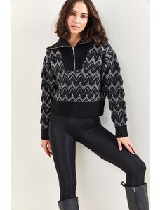 Bianco Lucci Dámsky vzorovaný pletený sveter na zips